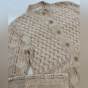 Sundance Beige Cable Knit Button-Up Cardigan